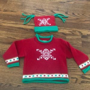 Clauci holiday sweater and hat set